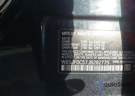 2018 BMW M5 из США, поврежденный, VIN WBSJF0C57JB282775